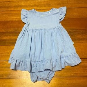 Posh Peanut Light Blue Ribbed Flutter Sleeve Bodysuit Dress Size 18-24 Months